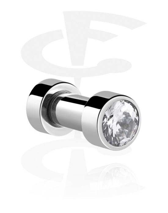 Tunele & plugi, Screw-on tunnel (surgical steel, silver) z crystal stone, Stal chirurgiczna 316L