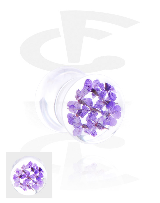 Tunnels & Plugs, Double flared plug (acrylic,transparent) with flower design, Acrylic