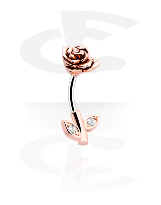 Bananer, Belly button ring (surgical steel, silver, shiny finish) med rosdesign och kristallstenar, Kirurgiskt stål 316L, Roséförgyllt kirurgiskt stål 316L