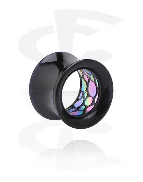 Tunely & plugy, Double flared tunnel (acrylic, black) s colourful inlay, Akryl