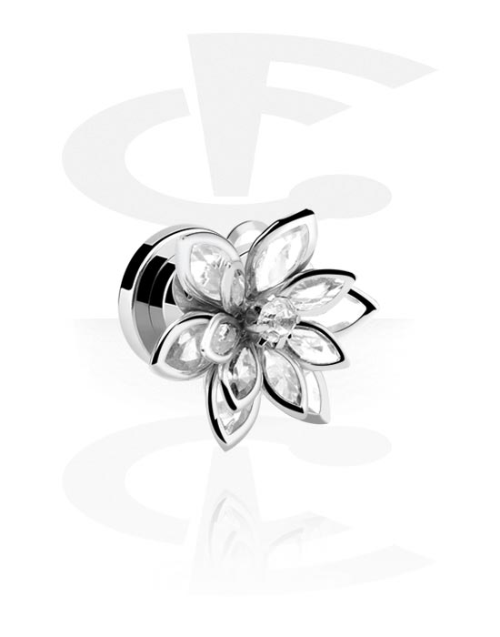Tunele & plugi, Screw-on tunnel (surgical steel, silver) z flower attachment, Stal chirurgiczna 316L