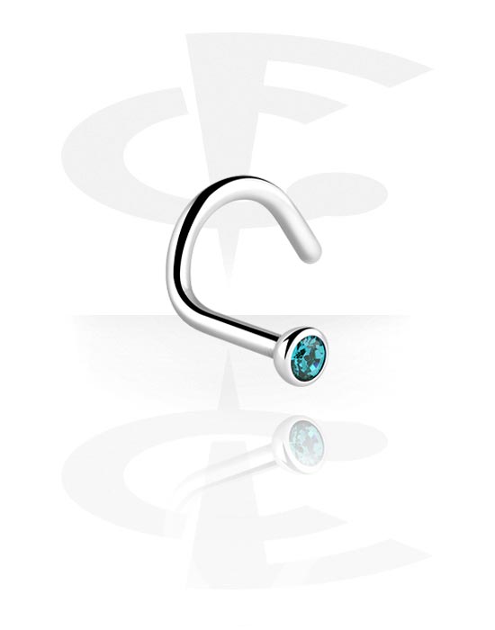 Nose Jewelry & Septums, Curved nose stud (surgical steel, silver, shiny finish) with crystal stone