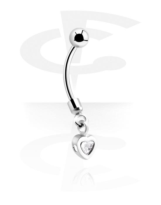 Curved Barbells, Banana with heart charm, Surgical Steel 316L