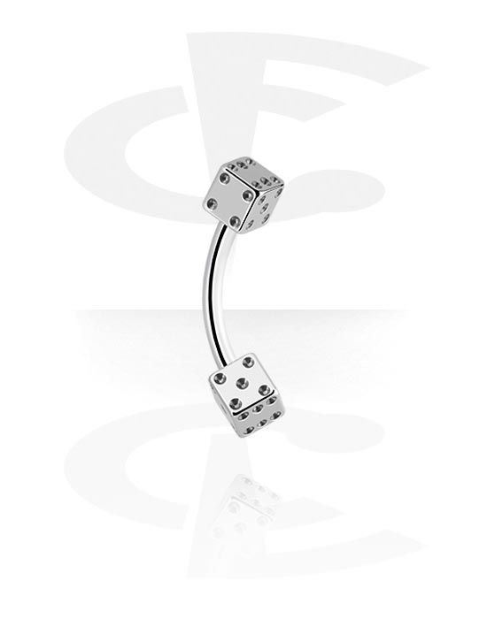 Curved Barbells, Banana (surgical steel, silver, shiny finish) with dice attachment, Surgical Steel 316L