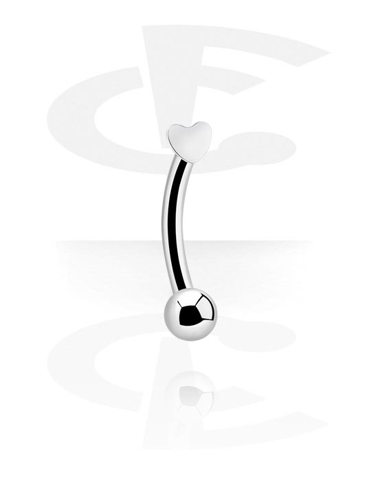 Curved Barbells, Eyebrow banana (surgical steel, silver, shiny finish) met hartaccessoire, Chirurgisch staal 316L