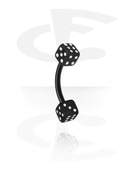 Curved Barbells, Eyebrow banana (acrylic, black) with dice attachment, Acrylic