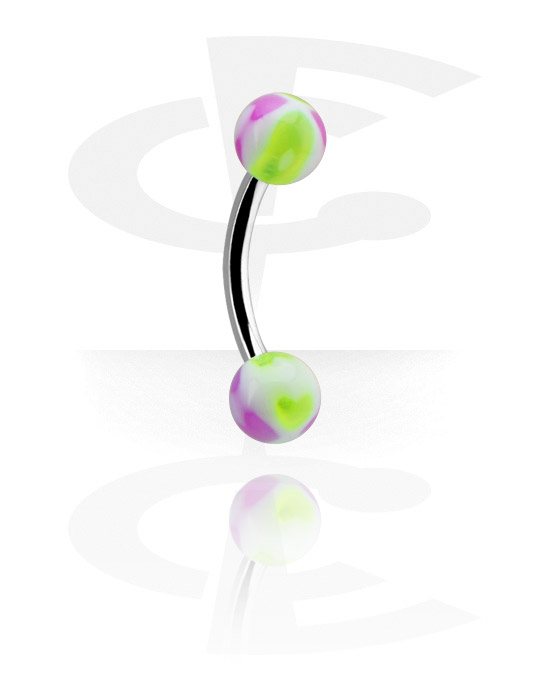 Curved Barbells, Eyebrow banana (surgical steel, silver, shiny finish) met acrylic balls, Chirurgisch staal 316L, Acryl