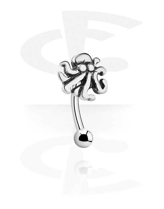 Zaobljene šipkice, Eyebrow banana (surgical steel, silver, shiny finish) s Octopus Design, Kirurški čelik 316L