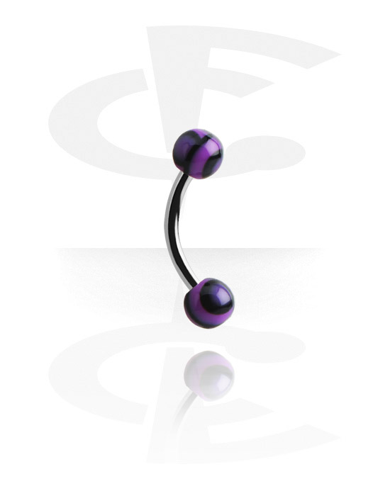Curved Barbells, Banana (surgical steel, silver, shiny finish) met acrylic balls, Chirurgisch staal 316L, Acryl