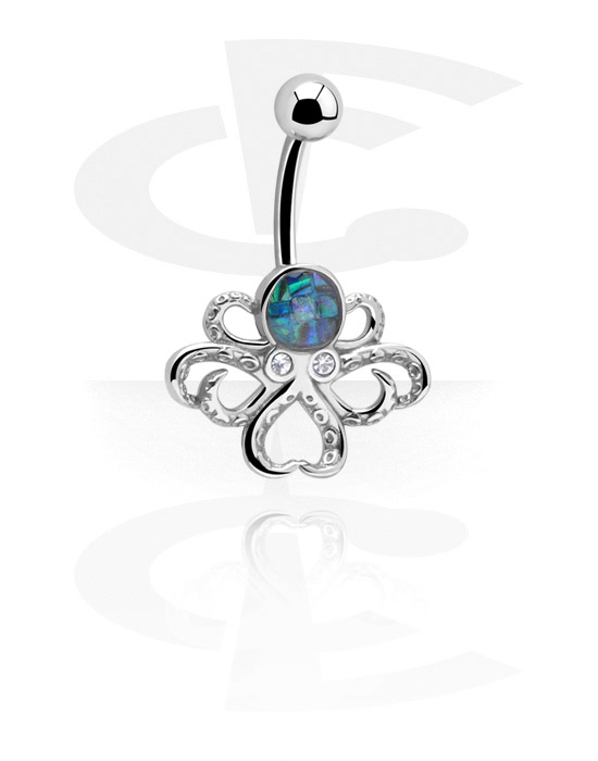Zaobljene šipkice, Belly button ring (surgical steel, silver, shiny finish) s Octopus Design i crystal stone, Kirurški čelik 316L