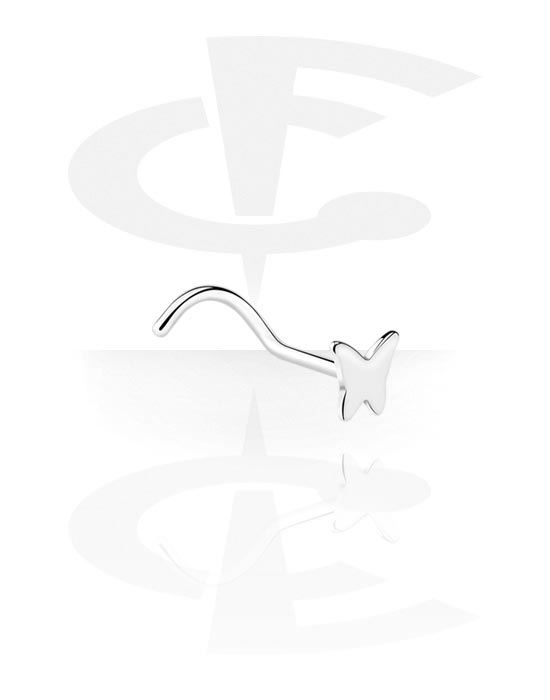 Neuspiercings & Septums, Curved nose stud (surgical steel, silver, shiny finish) met Butterfly Design, Chirurgisch staal 316L