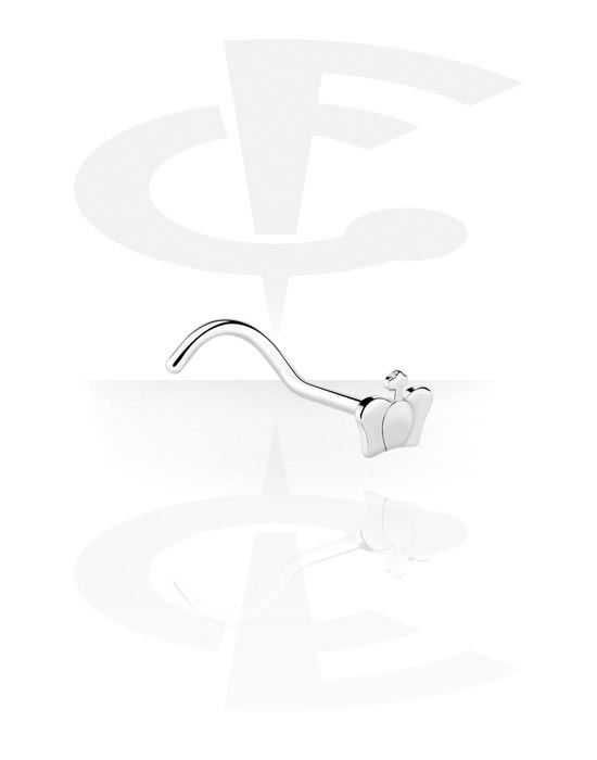 Neuspiercings & Septums, Curved nose stud (surgical steel, silver, shiny finish) met crown attachment, Chirurgisch staal 316L