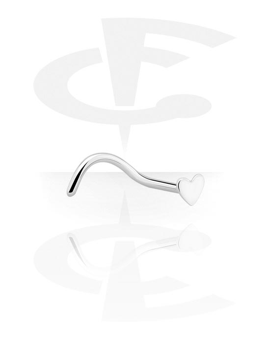 Curved nose stud (surgical steel, silver, shiny finish) avec Accessoire coeur