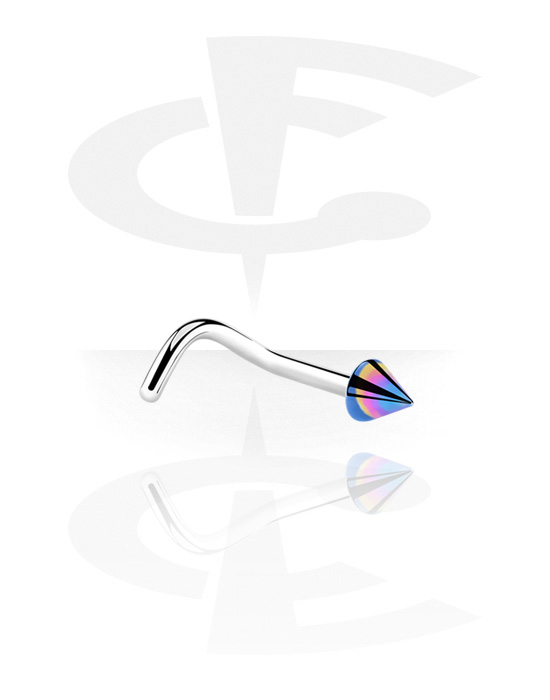 Neuspiercings & Septums, Curved nose stud (surgical steel, silver, shiny finish) met cone, Chirurgisch staal 316L