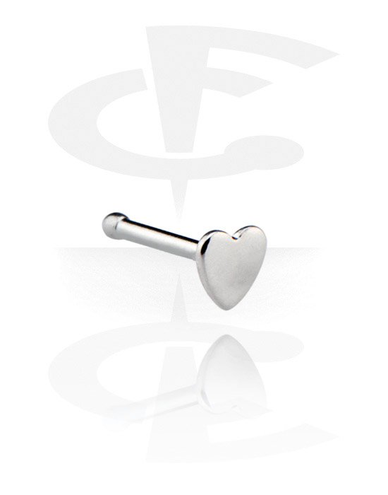 Neuspiercings & Septums, Straight nose stud (surgical steel, silver, shiny finish) met hartaccessoire, Chirurgisch staal 316L