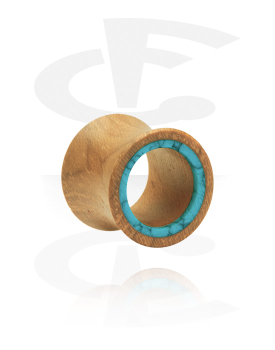 Tunnels & Plugs, Double flared tunnel (wood) with turquoise inlay, Teakwood, Turqouise