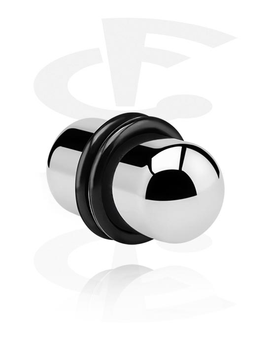 Tunnels & Plugs, Plug (surgical steel, silver, shiny finish) with O-rings, Surgical Steel 316L