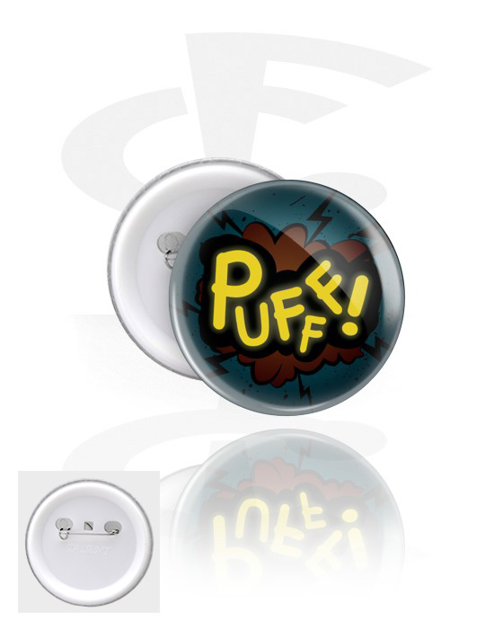 Buttony, Button s "Puff" lettering, Pocínovaný plech, Plast