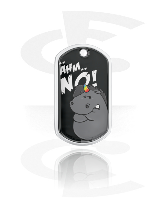 Dog Tags, Dog Tag with grumpy unicorn design, Aluminum