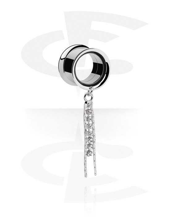 Tunneler & plugger, Double flared tunnel (surgical steel, silver) med charm og crystal stones, Surgical Steel 316L
