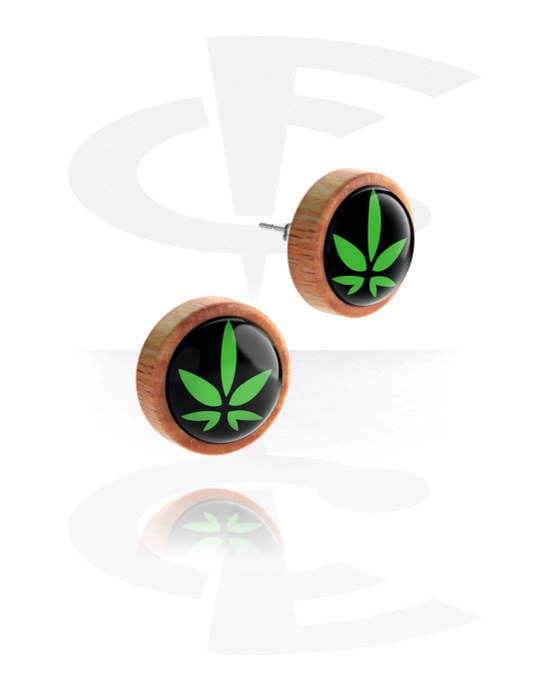 Fülbevalók, csapok és pajzsok, Ear studs (wood) val vel Marijuana leaf, Fa
