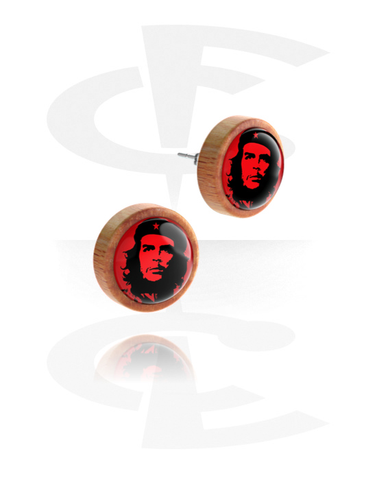 Náušnice, Ear studs (wood) s motif "Che Guevara", Drevo