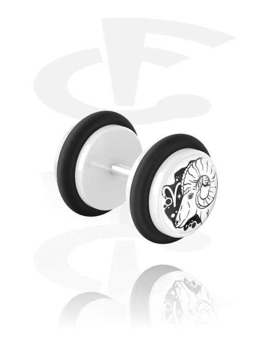 Fake Piercings, Fake Plug with zodiac design, Acrylic ,  Surgical Steel 316L
