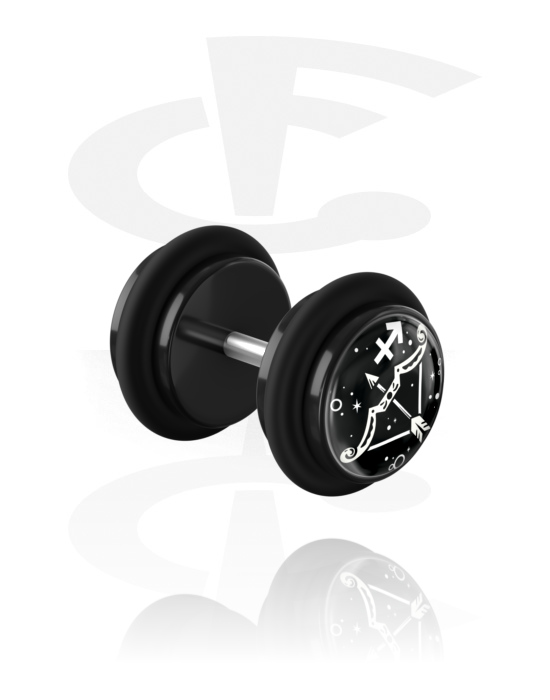 Fake Piercings, Fake Plug with zodiac design, Acrylic, Surgical Steel 316L