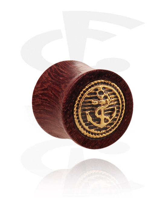 Tunnels & Plugs, Double flared plug (wood) with steel inlay and anchor design, Wood