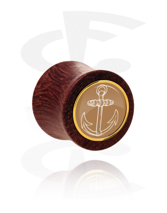 Tunneler & plugger, Double flared plug (wood) med inlay with anchor design, Mahogany