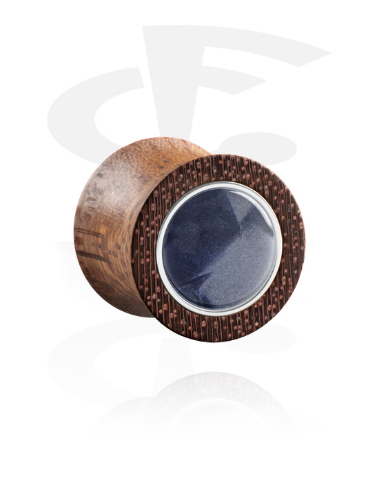 Tunely & plugy, Double flared plug (wood) s inlay in various colours, Mahagónové drevo