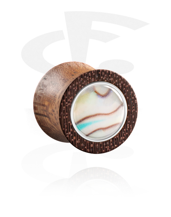 Tunnels & Plugs, Double flared plug (wood) avec inlay in various colours, Acajou