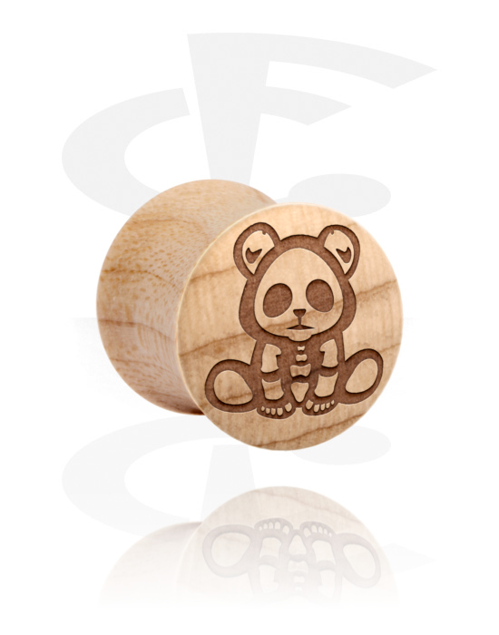 Tunnels & Plugs, Double flared plug (wood) with laser engraving "teddy bear", Wood