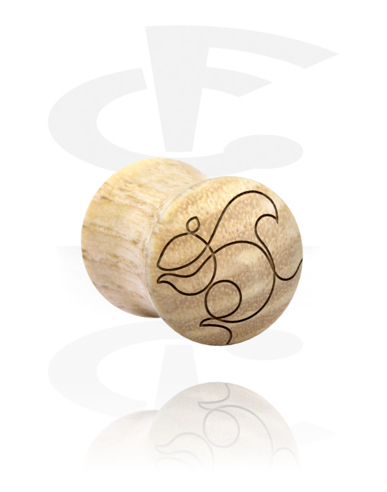 Tunnels & Plugs, Double flared plug (wood) with laser engraving "one line design squirrel", Wood