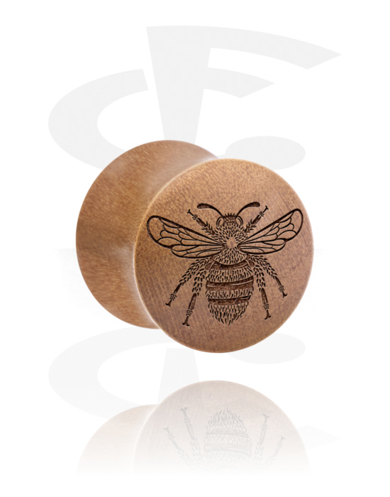Tunneler & plugger, Double flared plug (wood) med laser engraving "bee", Wood