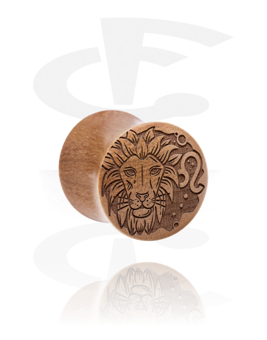 Tunnels & Plugs, Double flared plug (wood) with laser engraving "zodiac", Wood