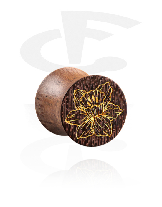 Tunnels & Plugs, Double flared plug (wood) with laser engraving "golden flower", Wood