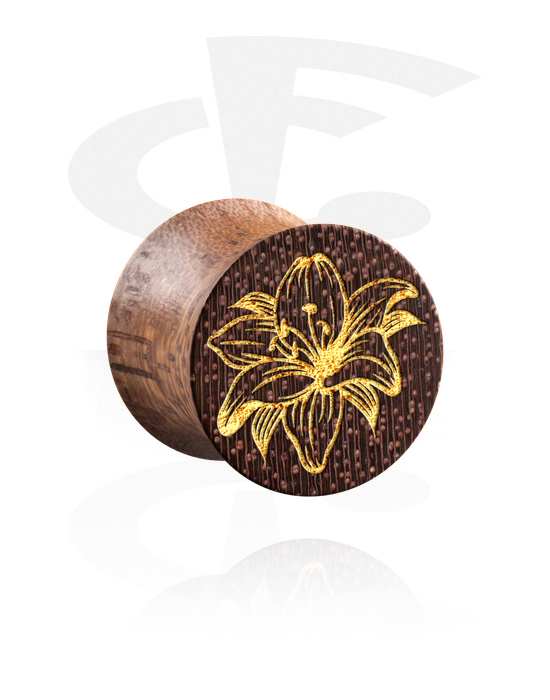Tunnels & Plugs, Double flared plug (wood) with laser engraving "golden flower", Wood