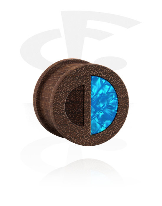 Tunnels & Plugs, Ribbed plug (wood) with lasered geometric design and imitation mother of pearl inlay in varios patterns, Wood