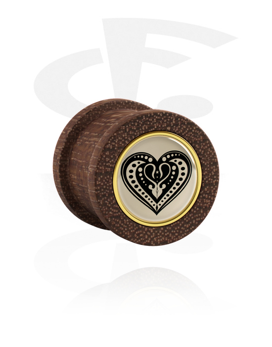 Tunneler & plugger, Ribbed plug (wood) med Heart Design, Mahogany