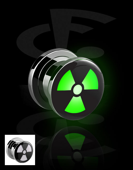 Tunnels & Plugs, Tunnel (surgical steel, black) avec LED attachment et radiation warning symbol, Acier chirurgical 316L