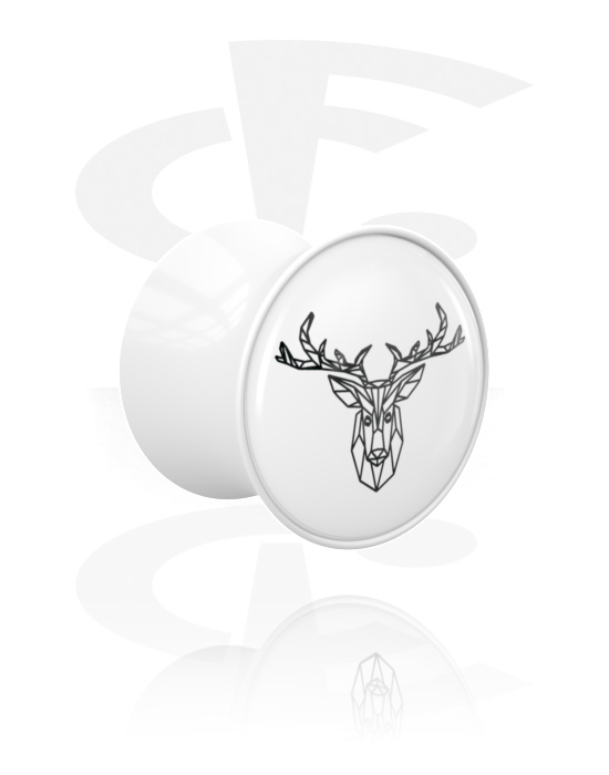 Tunnels & Plugs, Double flared plug (acrylic, white) with motif "deer", Acrylic
