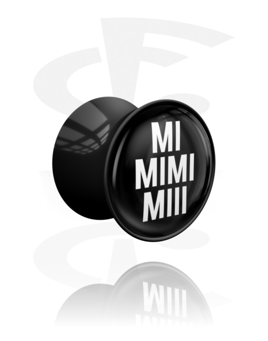 Tunely & plugy, Double flared plug (acrylic, black) s "Mimimimiiii" lettering, Akryl