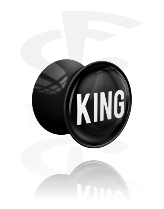 Tunely & plugy, Double flared plug (acrylic, black) s "KING" lettering, Akryl