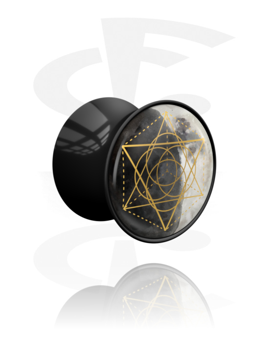 Tuneli & čepovi, Double flared plug (acrylic, black) s pentagram design, Akril