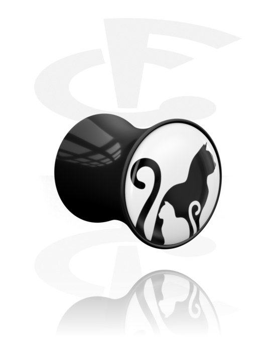 Tunneler & plugger, Double flared plug (acrylic, black) med cat design, Acrylic