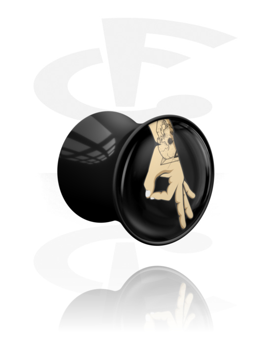 Tunnels og plugs, Double flared plug (acrylic, black) med Circle Game-motiv, Akryl