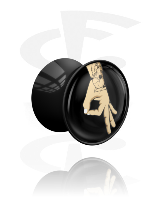Tunneler & plugger, Double flared plug (acrylic, black) med Circle Game Design, Acrylic