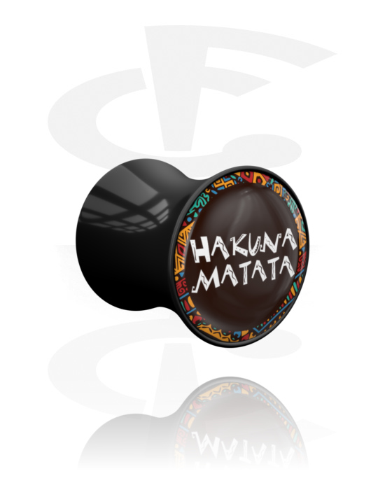 Tunnels & Plugs, Double flared plug (acrylic, black) avec "Hakuna Matata" lettering, Acrylique
