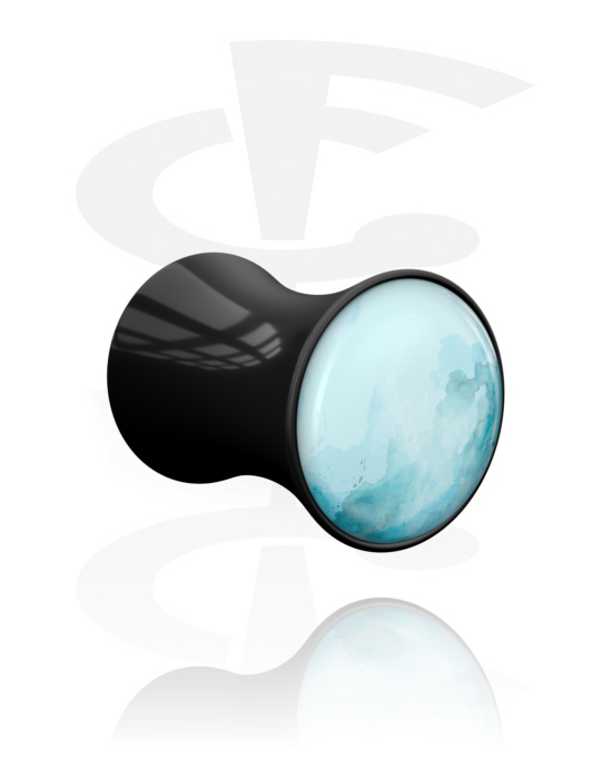 Tuneli & čepovi, Double flared plug (acrylic, black) s planet "Uranus", Akril